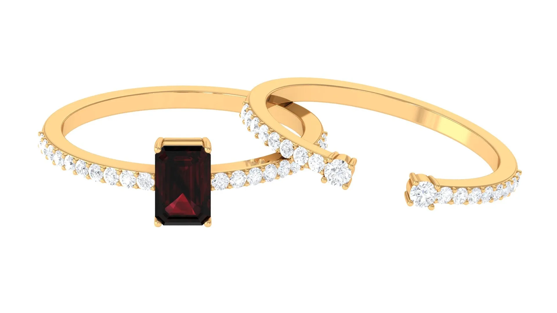 Natural Garnet and Diamond Solitaire Ring Set