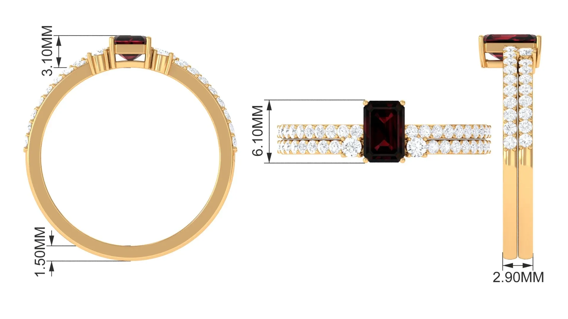 Natural Garnet and Diamond Solitaire Ring Set