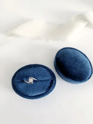 Navy Blue Velvet Horizontal Oval Ring Box