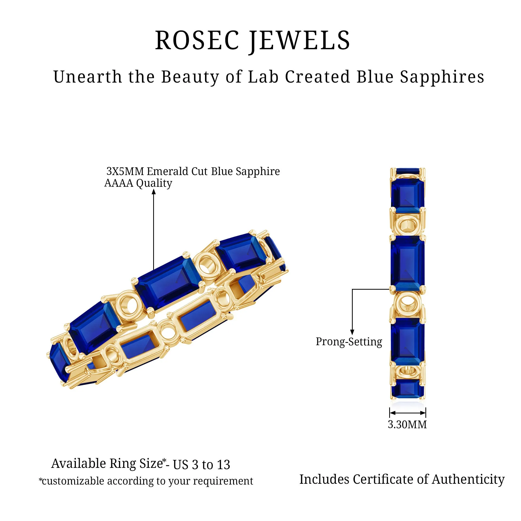 Octagon Cut Created Blue Sapphire East West Eternity Band Ring