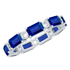 Octagon Cut Created Blue Sapphire East West Eternity Band Ring