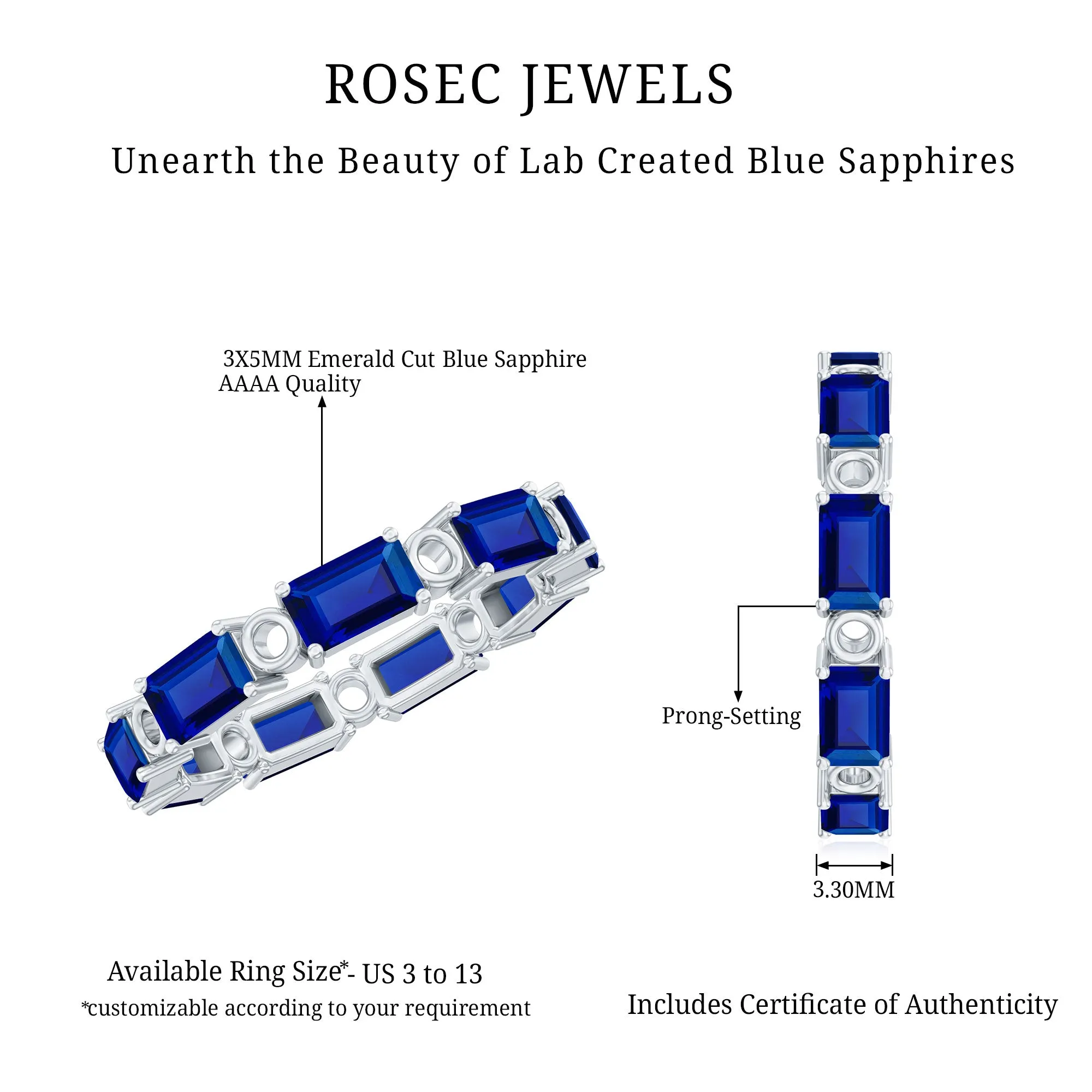 Octagon Cut Created Blue Sapphire East West Eternity Band Ring