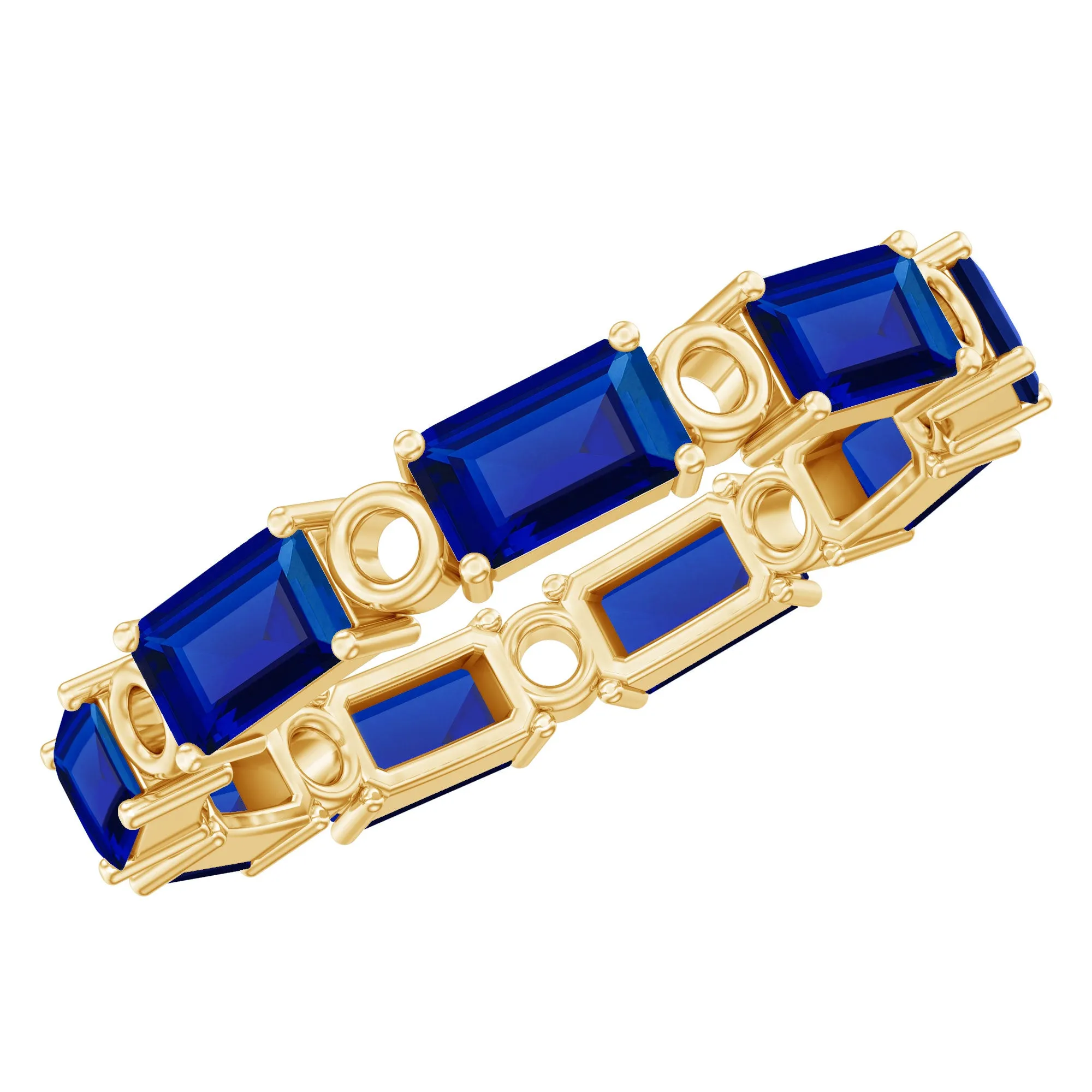 Octagon Cut Created Blue Sapphire East West Eternity Band Ring