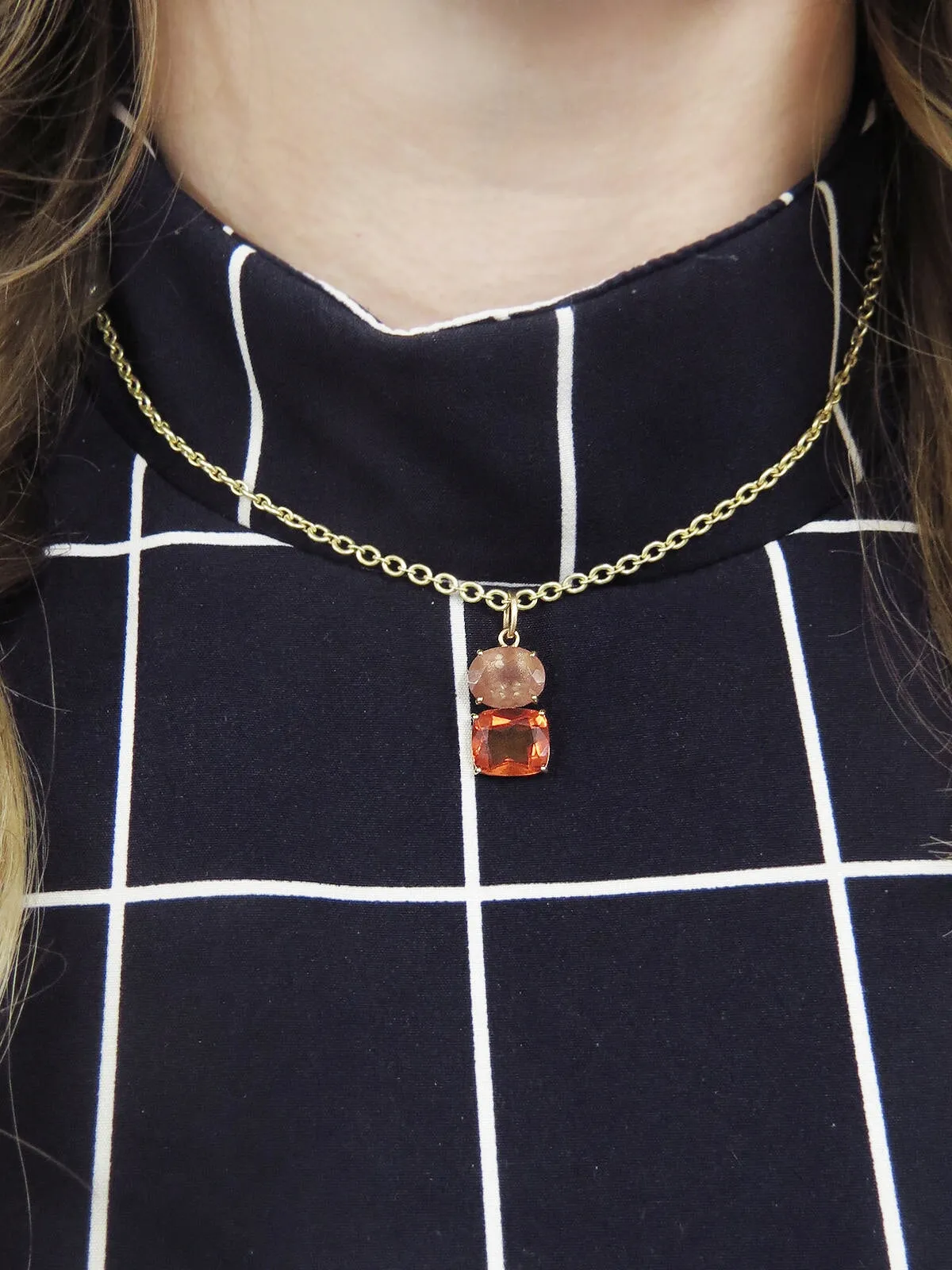 One-Of-A-Kind Sunstone Oval and Fire Opal Rose Gold Charm