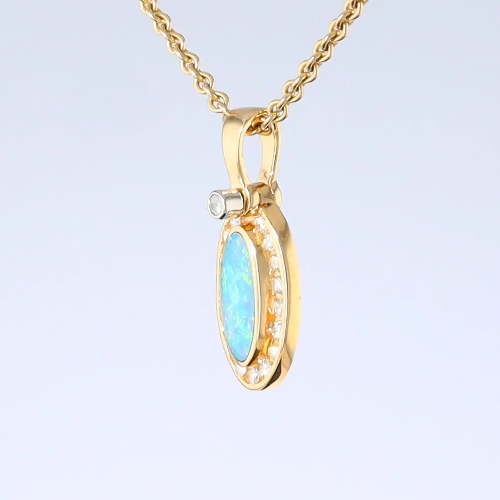 Opal Pendant Oval Inlaid Design with .22ctw Round Diamonds Halo