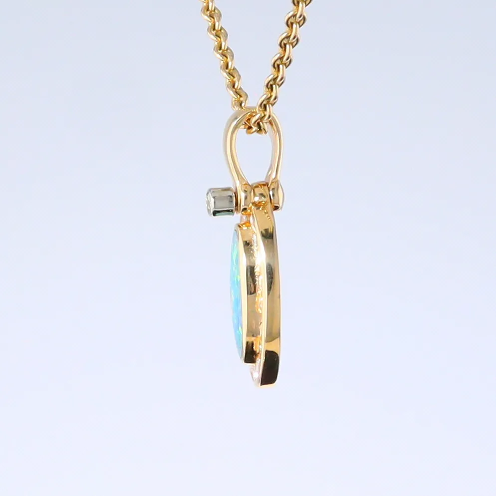 Opal Pendant Oval Inlaid Design with .22ctw Round Diamonds Halo