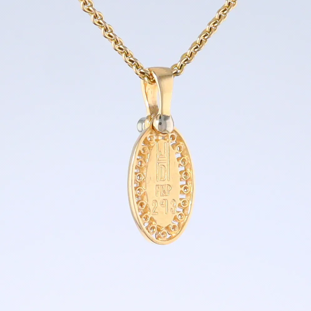 Opal Pendant Oval Inlaid Design with .22ctw Round Diamonds Halo