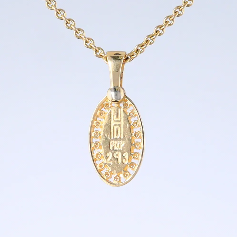 Opal Pendant Oval Inlaid Design with .22ctw Round Diamonds Halo
