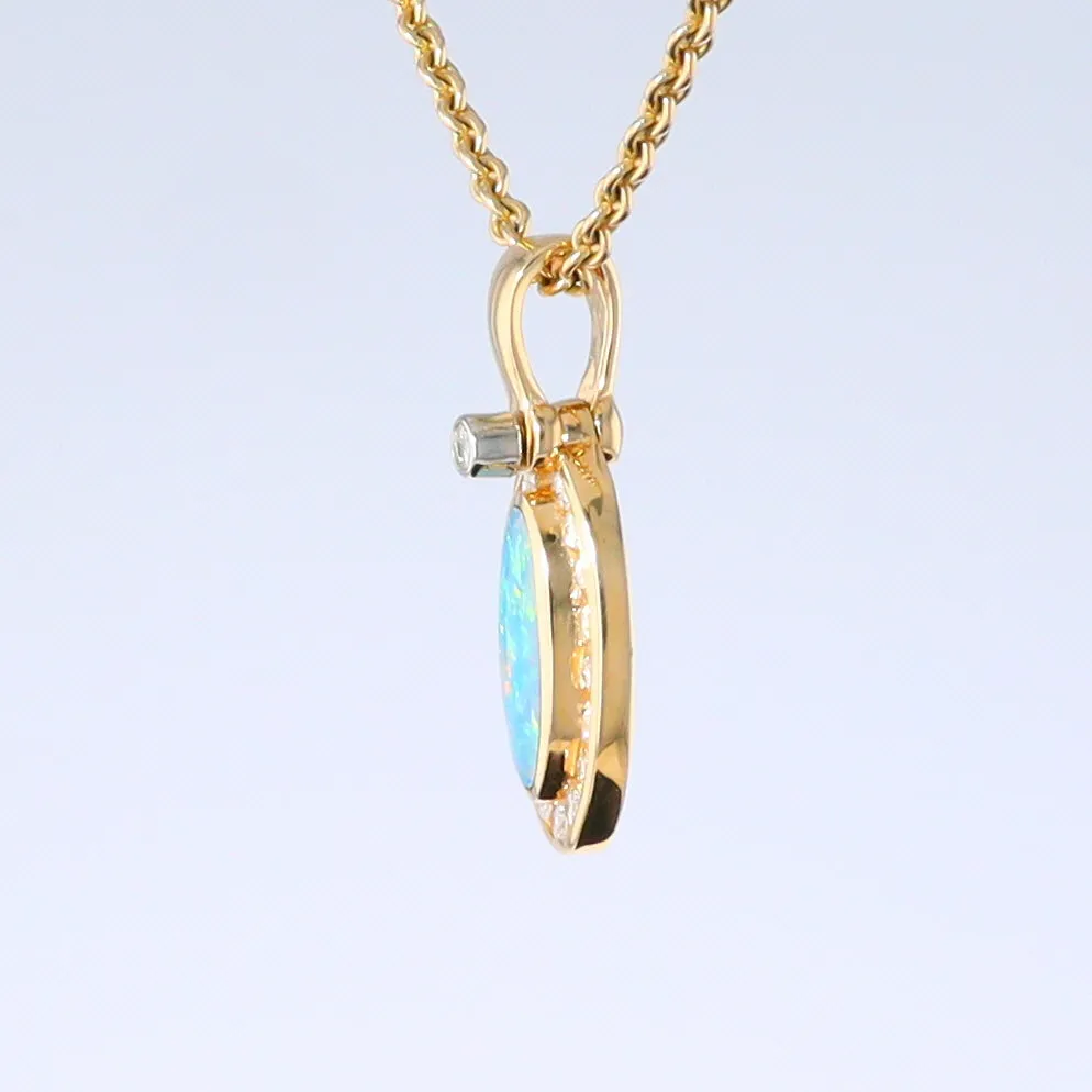 Opal Pendant Oval Inlaid Design with .22ctw Round Diamonds Halo