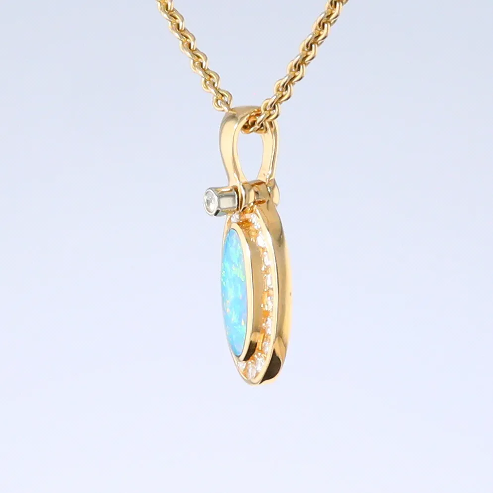 Opal Pendant Oval Inlaid Design with .22ctw Round Diamonds Halo