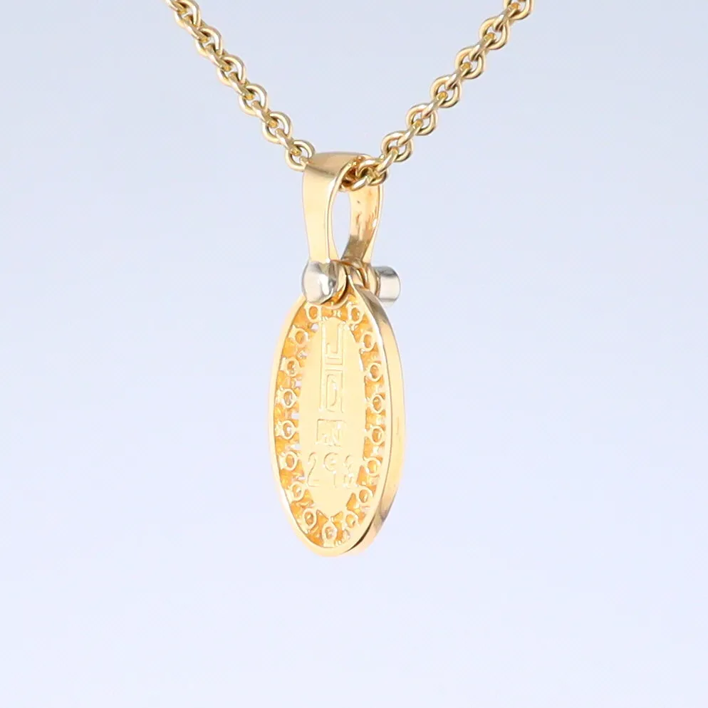 Opal Pendant Oval Inlaid Design with .22ctw Round Diamonds Halo
