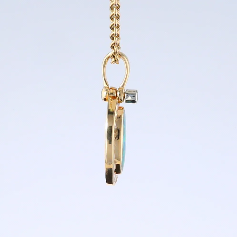 Opal Pendant Oval Inlaid Design with .22ctw Round Diamonds Halo