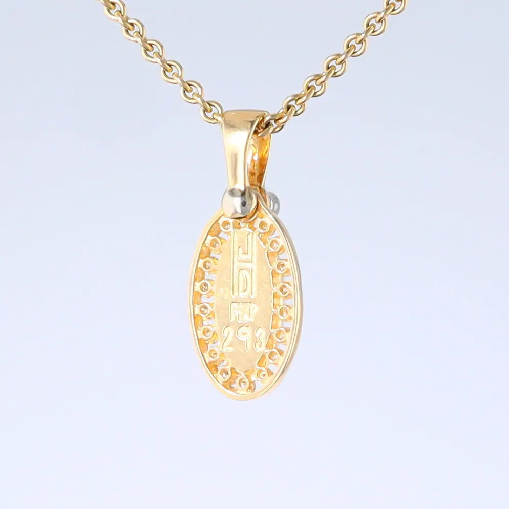 Opal Pendant Oval Inlaid Design with .22ctw Round Diamonds Halo