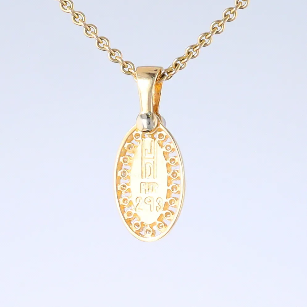 Opal Pendant Oval Inlaid Design with .22ctw Round Diamonds Halo