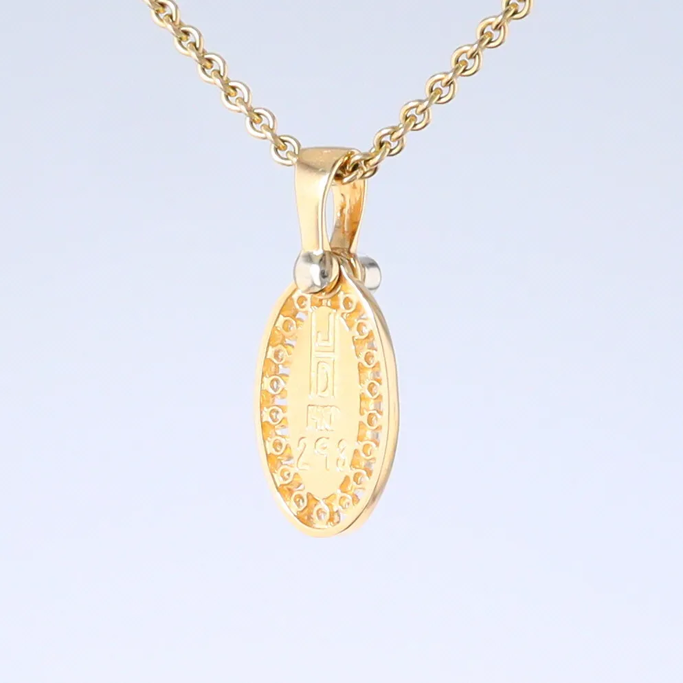 Opal Pendant Oval Inlaid Design with .22ctw Round Diamonds Halo