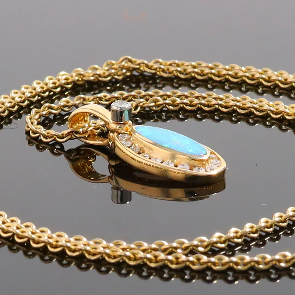 Opal Pendant Oval Inlaid Design with .22ctw Round Diamonds Halo