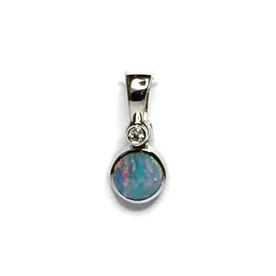 Opal Pendant Round Inlaid Design with .02ct Round Diamond