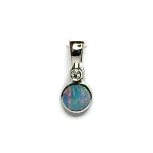 Opal Pendant Round Inlaid Design with .02ct Round Diamond