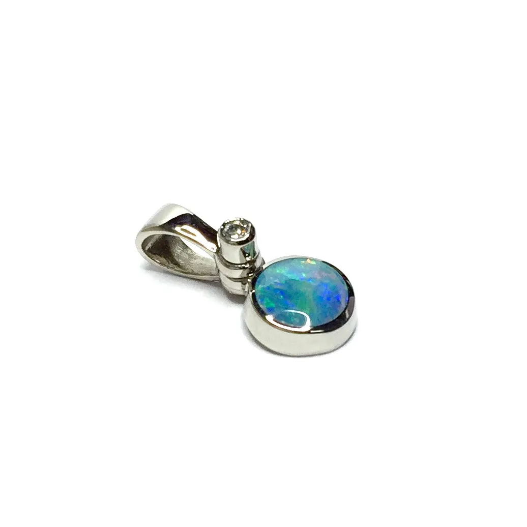Opal Pendant Round Inlaid Design with .02ct Round Diamond