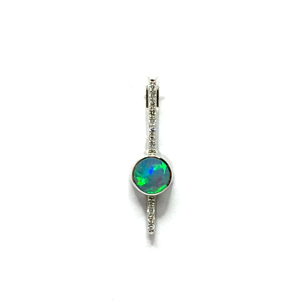 Opal Pendant Round inlay Bar Design with .08ctw Round Diamonds