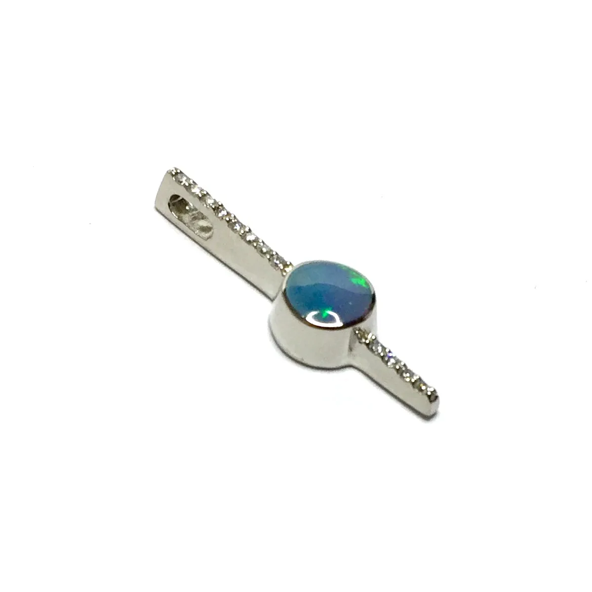 Opal Pendant Round inlay Bar Design with .08ctw Round Diamonds