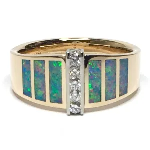 Opal Rings 6 Section Inlaid Design with .19ctw Round Diamonds