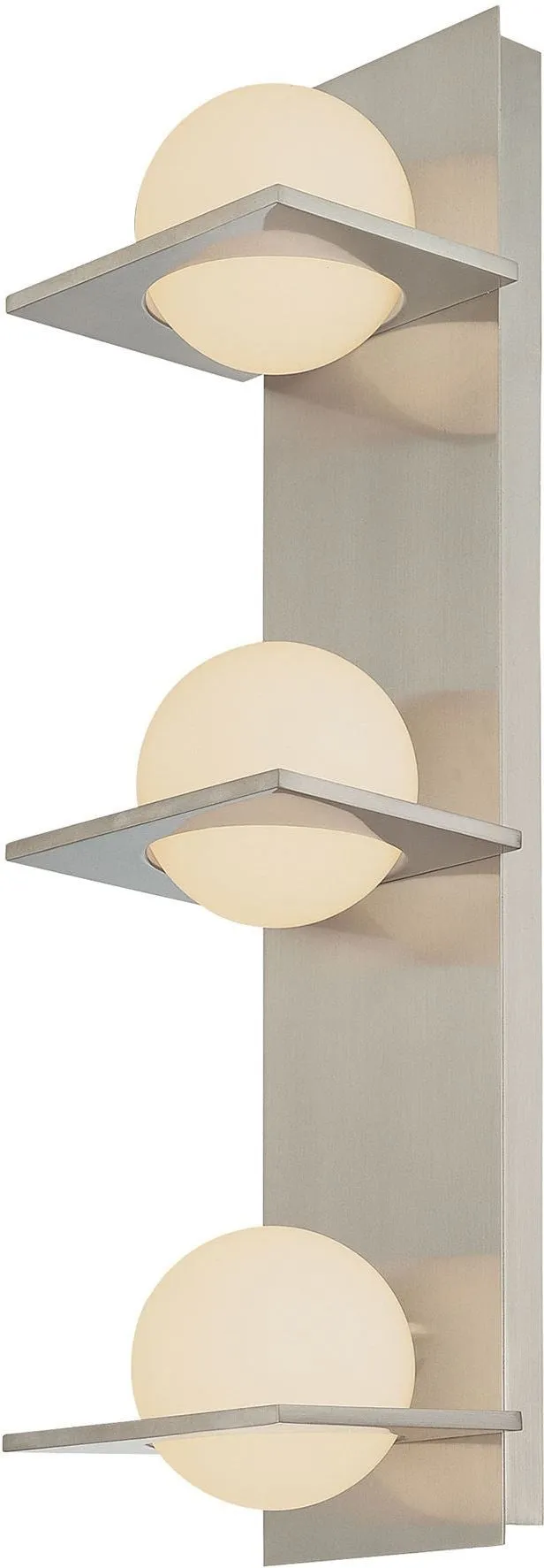 Orbit Vertical 3 Light Vanity In Matte Satin Nickel and White Opal Glass