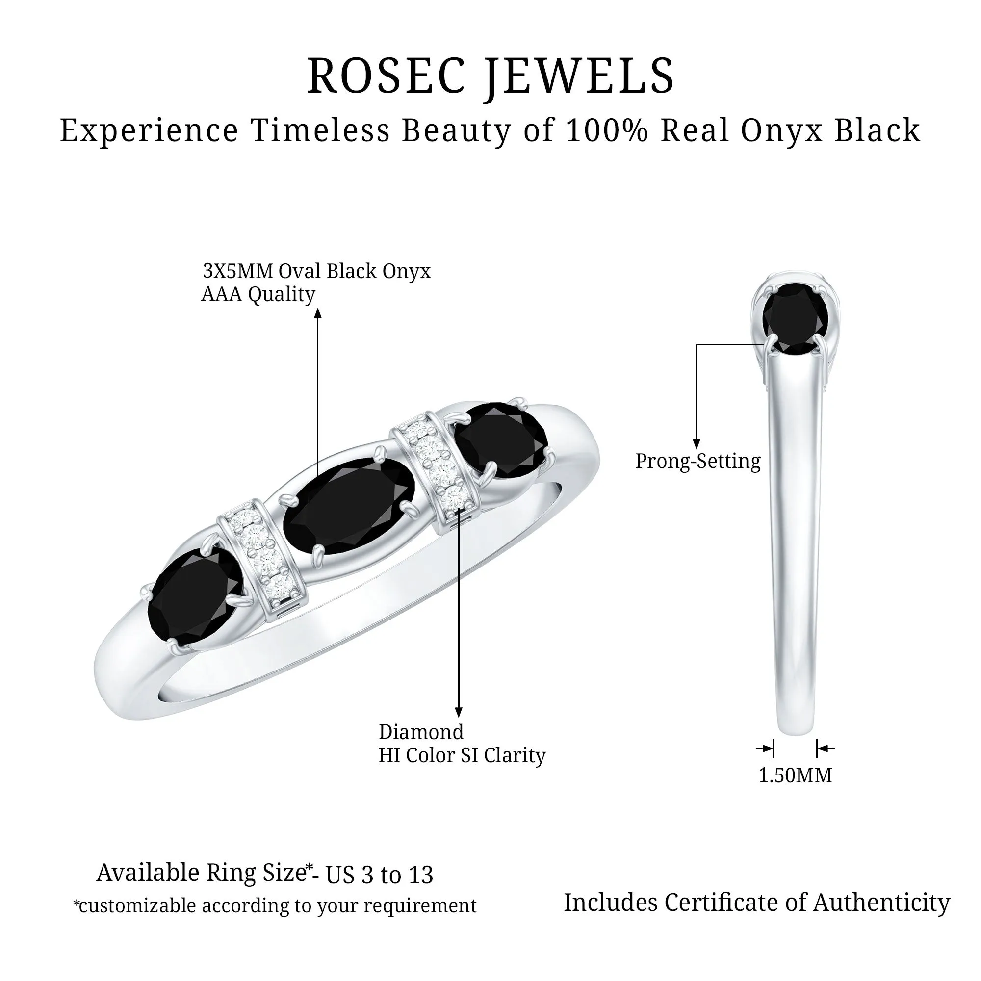 Oval Black Onyx East West Anniversary Band Ring with Diamond