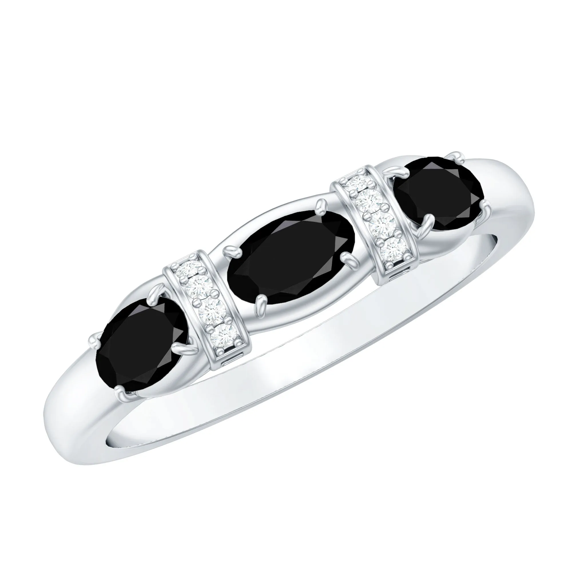 Oval Black Onyx East West Anniversary Band Ring with Diamond