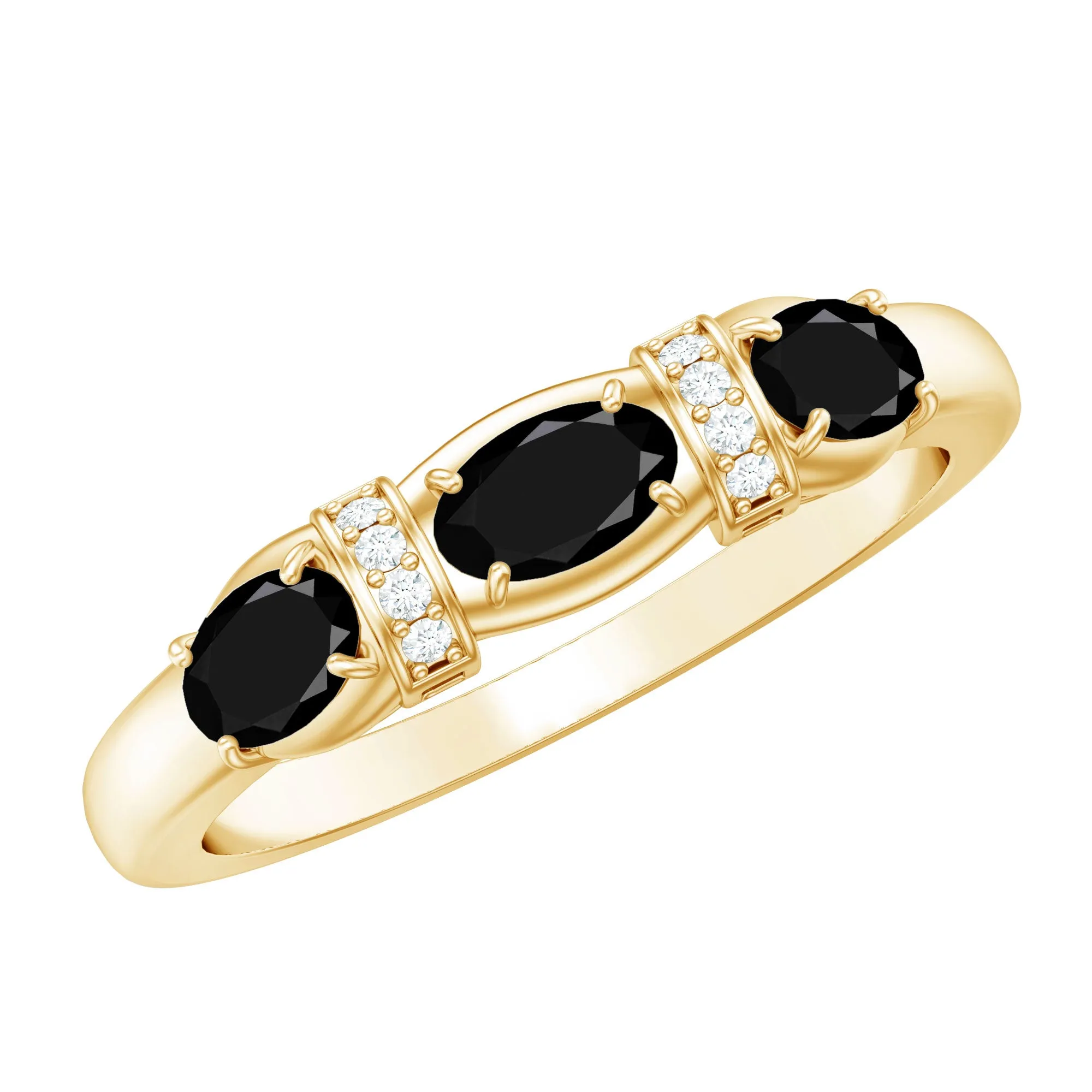 Oval Black Onyx East West Anniversary Band Ring with Diamond