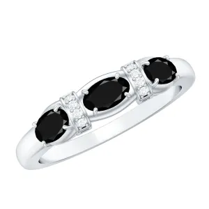 Oval Black Onyx East West Anniversary Band Ring with Diamond