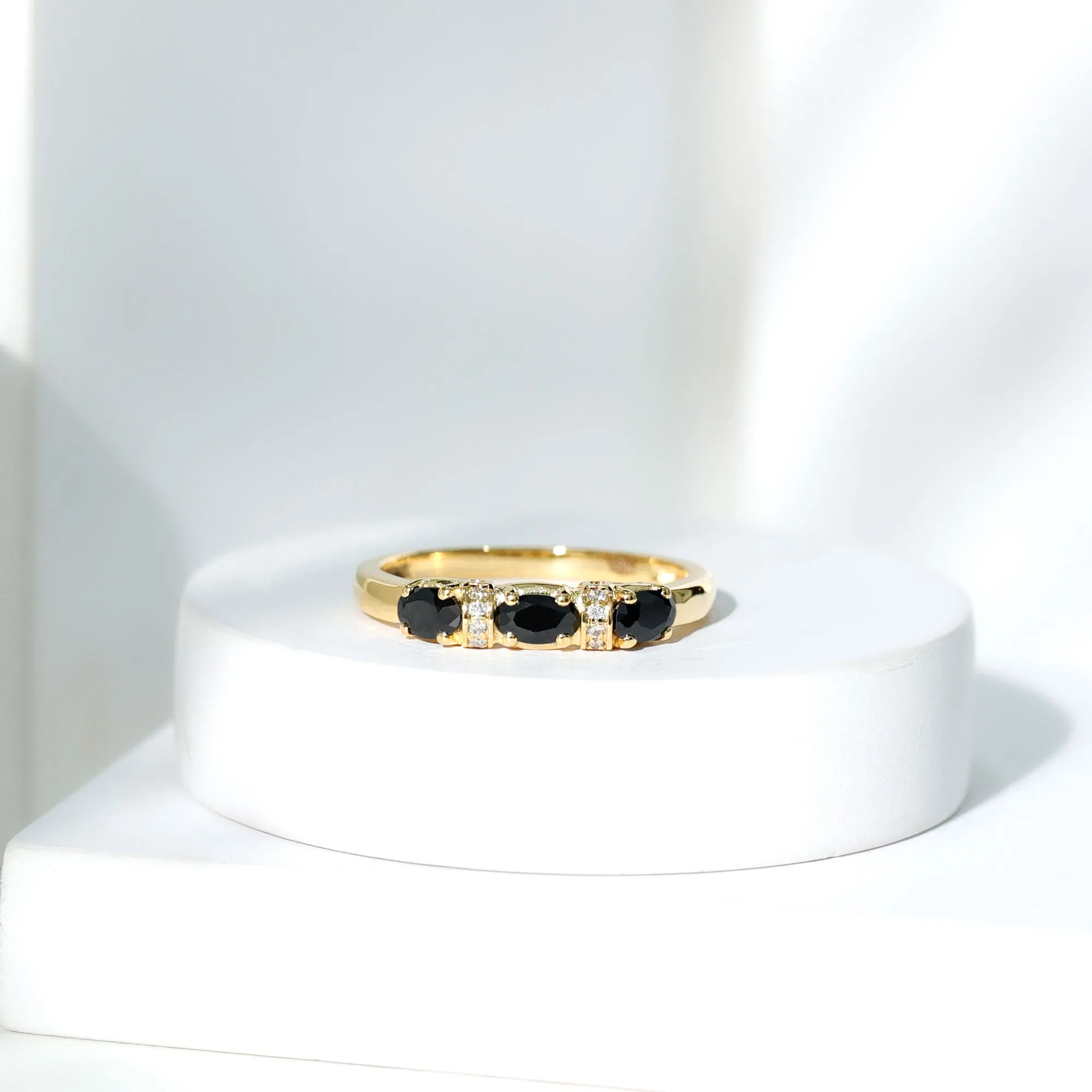 Oval Black Onyx East West Anniversary Band Ring with Diamond
