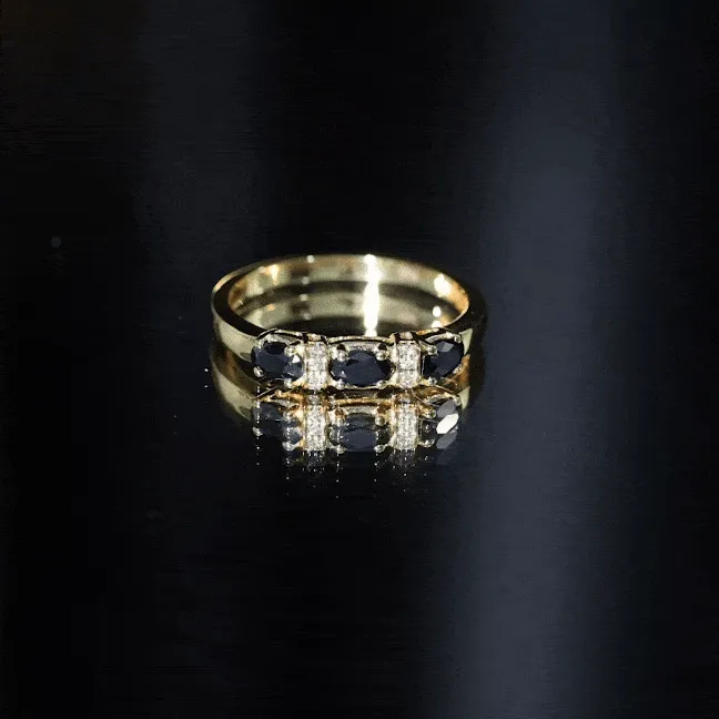 Oval Black Onyx East West Anniversary Band Ring with Diamond
