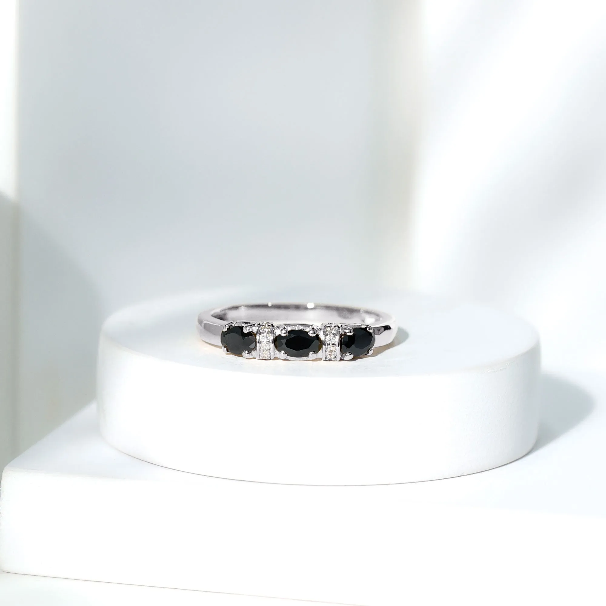 Oval Black Onyx East West Anniversary Band Ring with Diamond