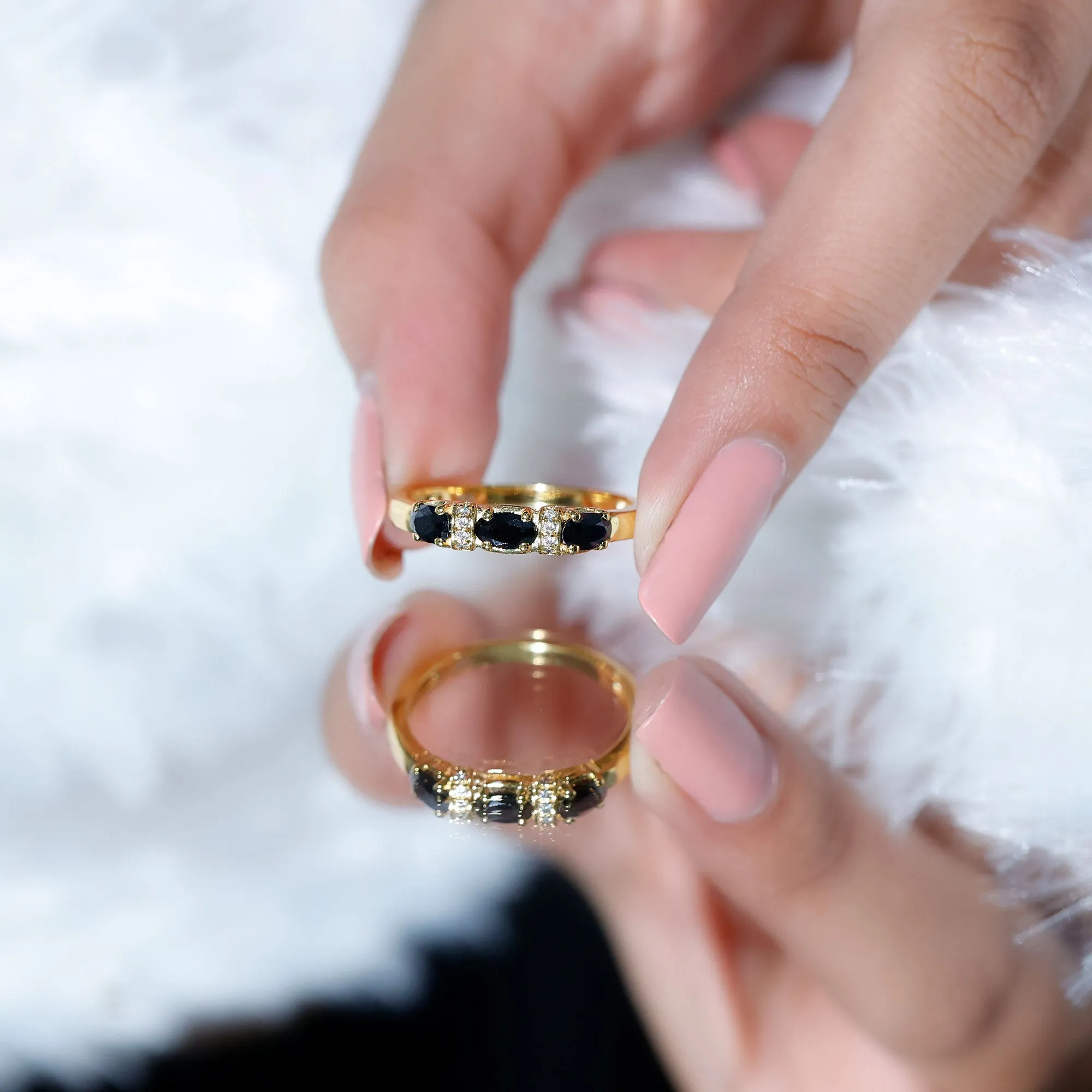 Oval Black Onyx East West Anniversary Band Ring with Diamond