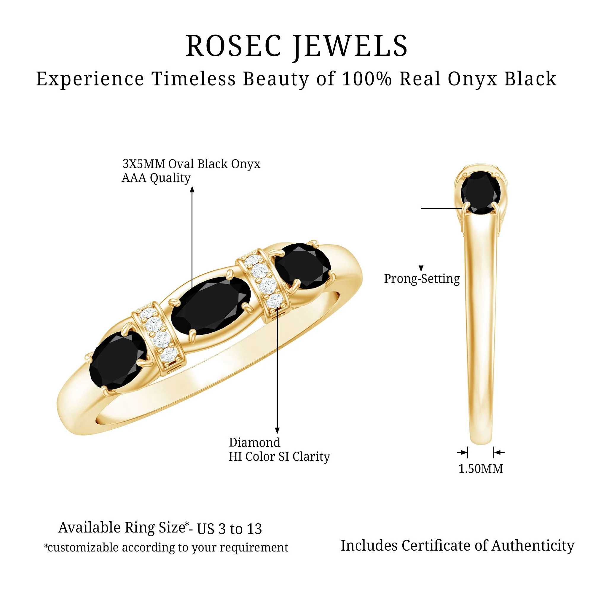 Oval Black Onyx East West Anniversary Band Ring with Diamond