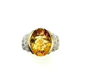 Oval Citrine Ring W/ Diamond Accent