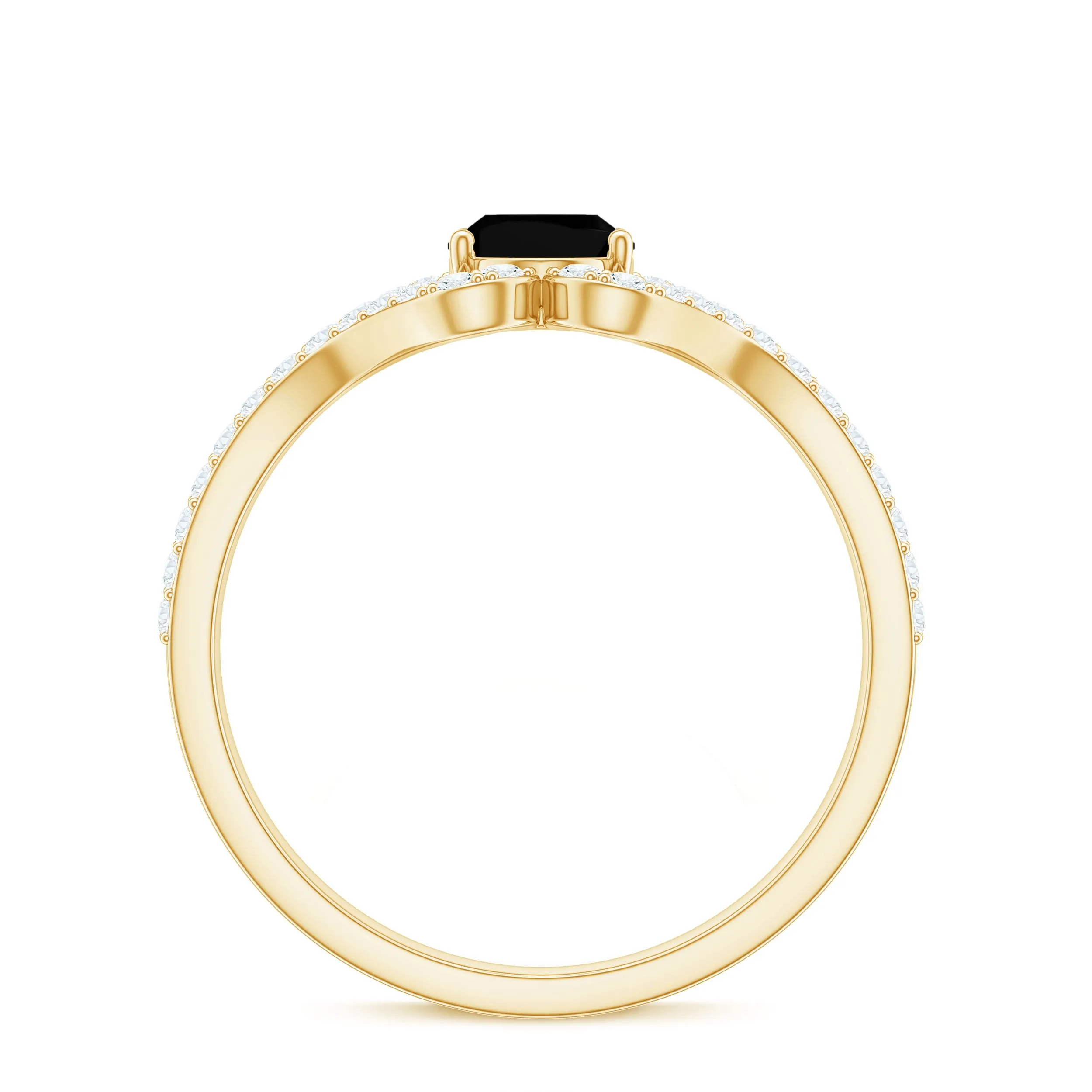 Oval Cut Black Spinel and Diamond Split Shank Ring