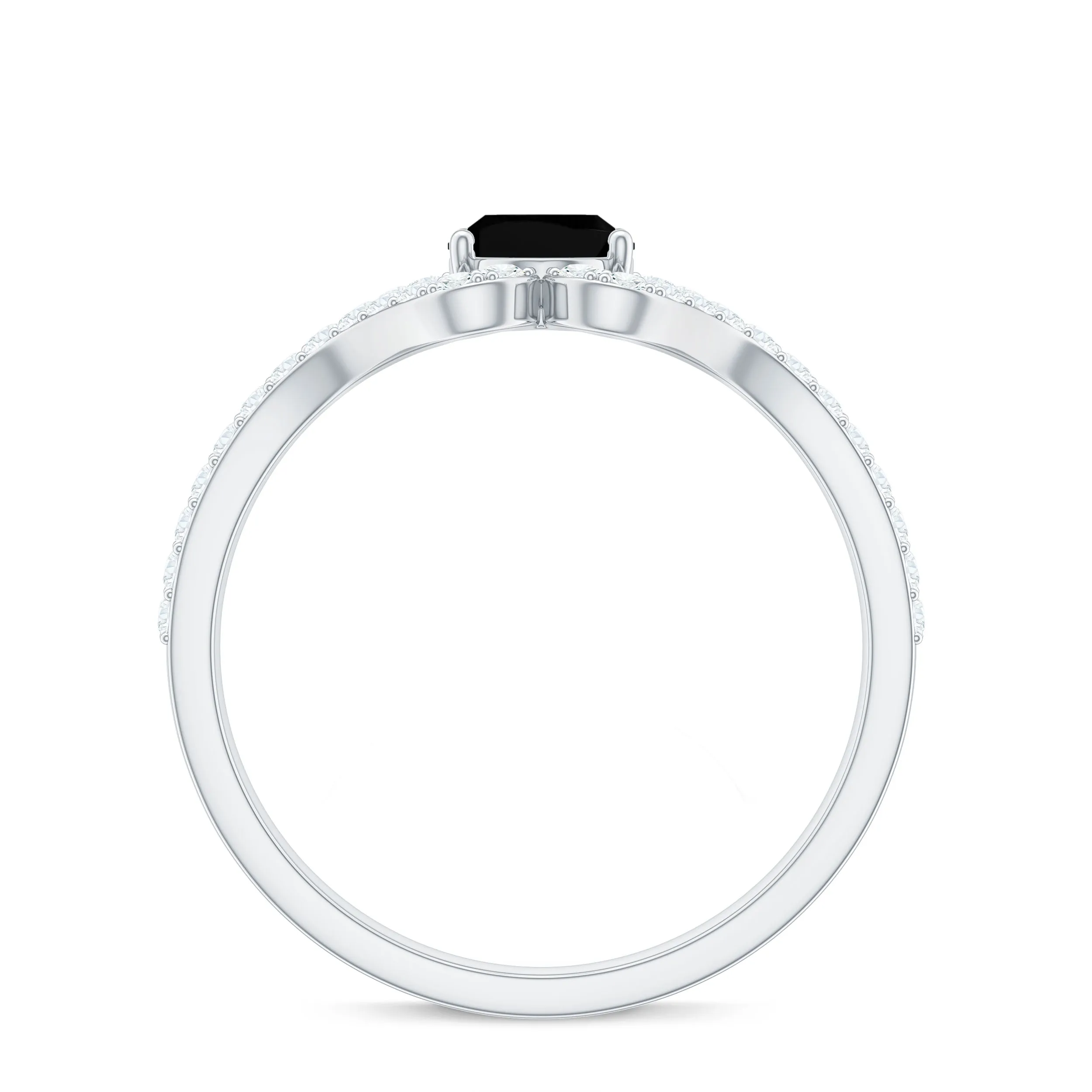 Oval Cut Black Spinel and Diamond Split Shank Ring