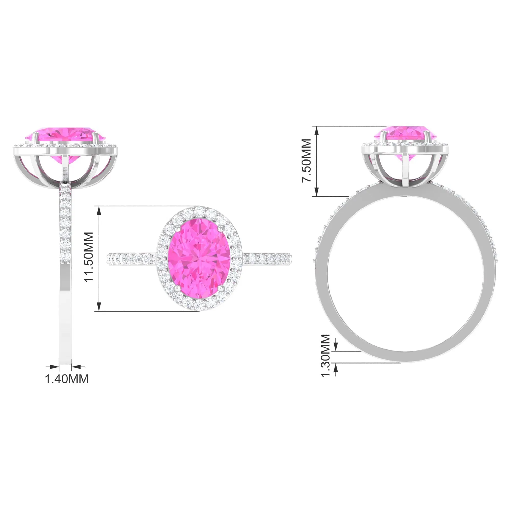 Oval Cut Created Pink Sapphire and Diamond Halo Ring