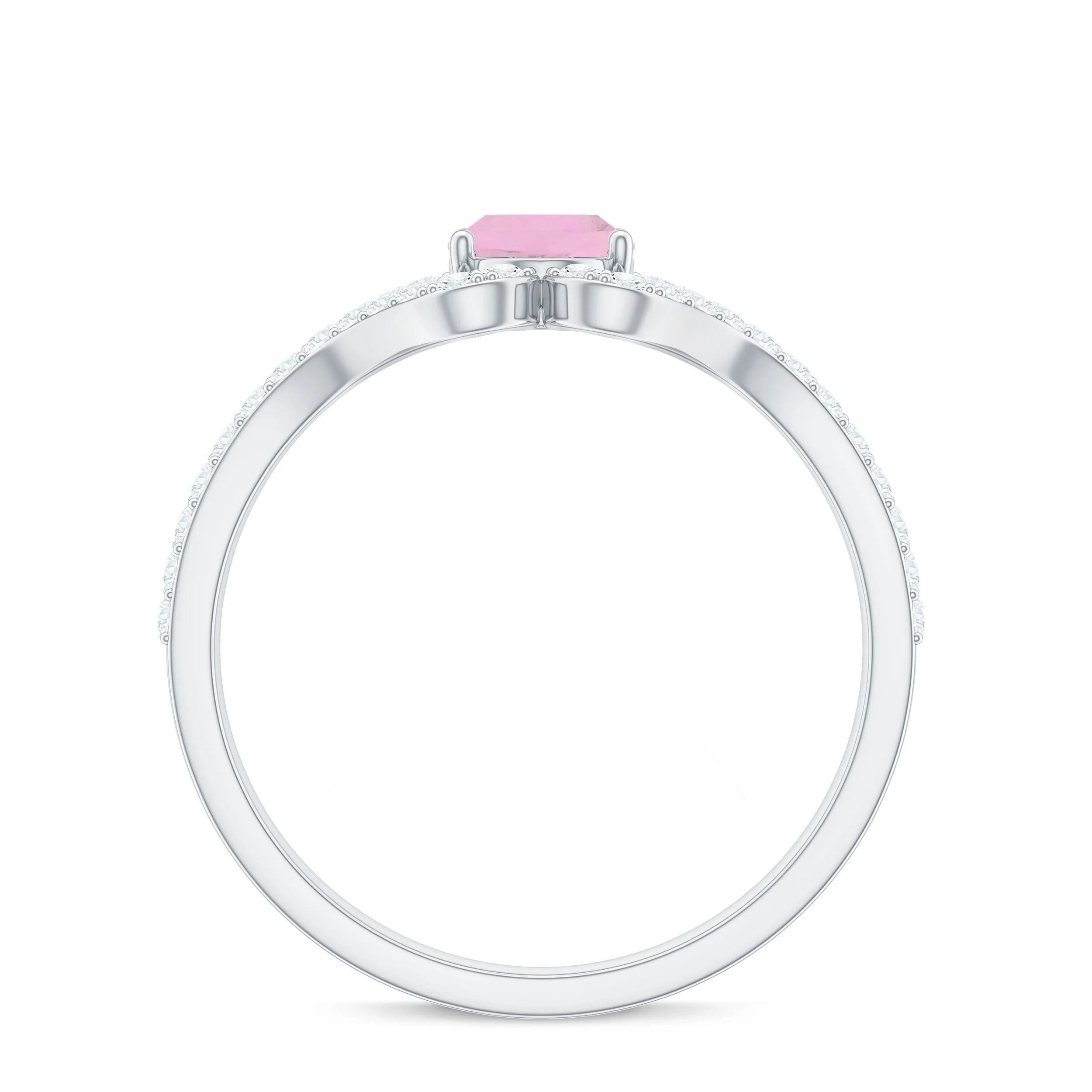 Oval Cut Rose Quartz and Diamond Ring with Split Shank