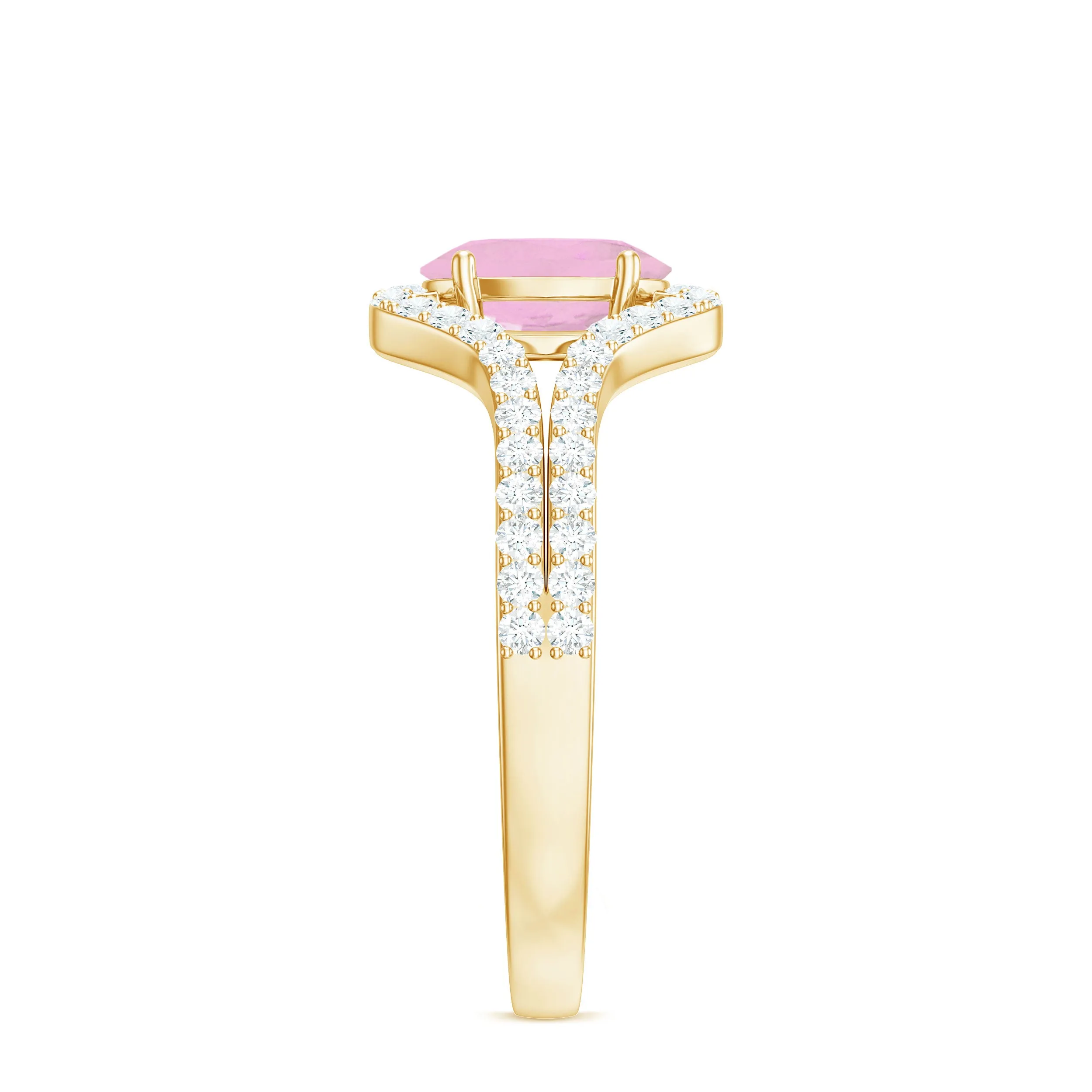 Oval Cut Rose Quartz and Diamond Ring with Split Shank