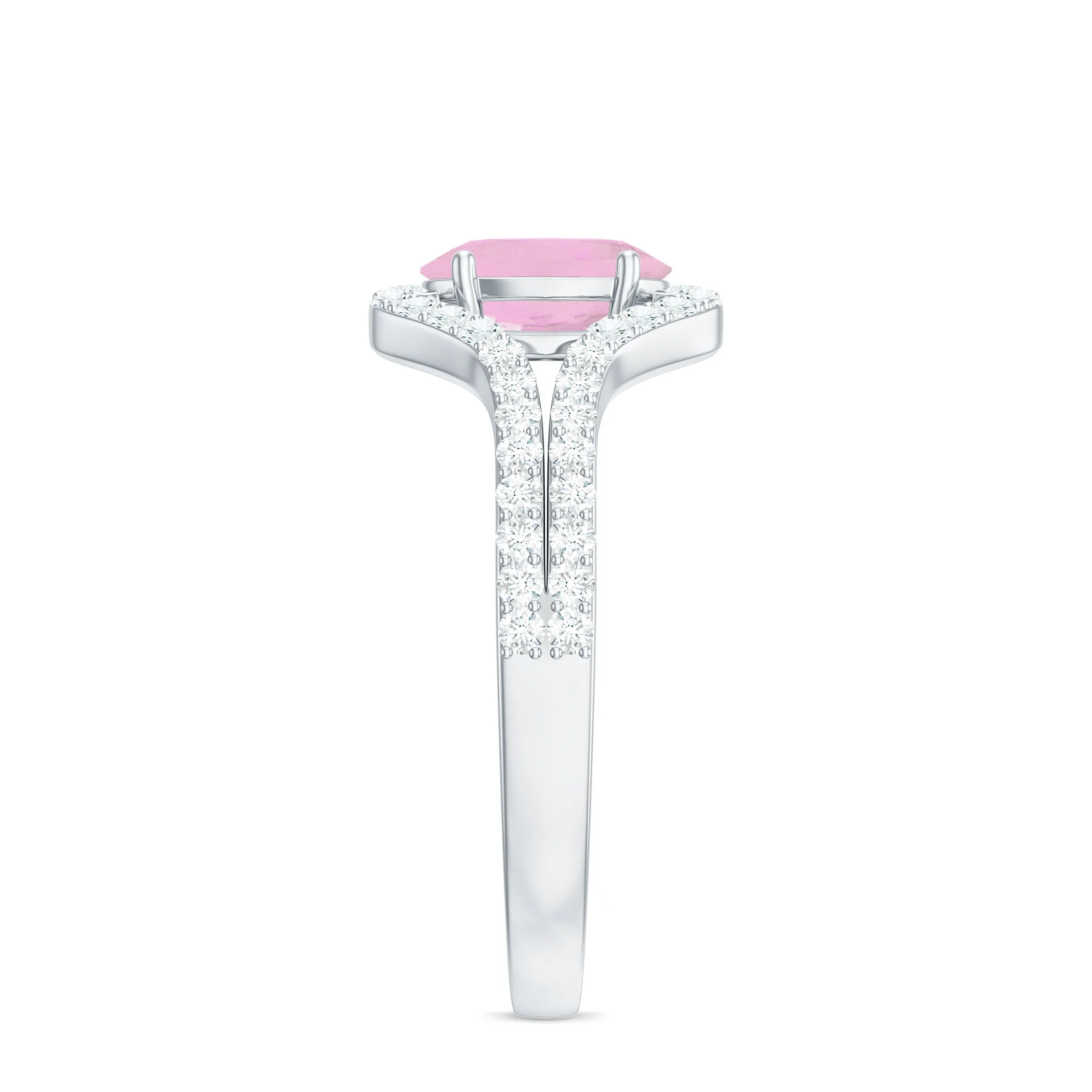 Oval Cut Rose Quartz and Diamond Ring with Split Shank
