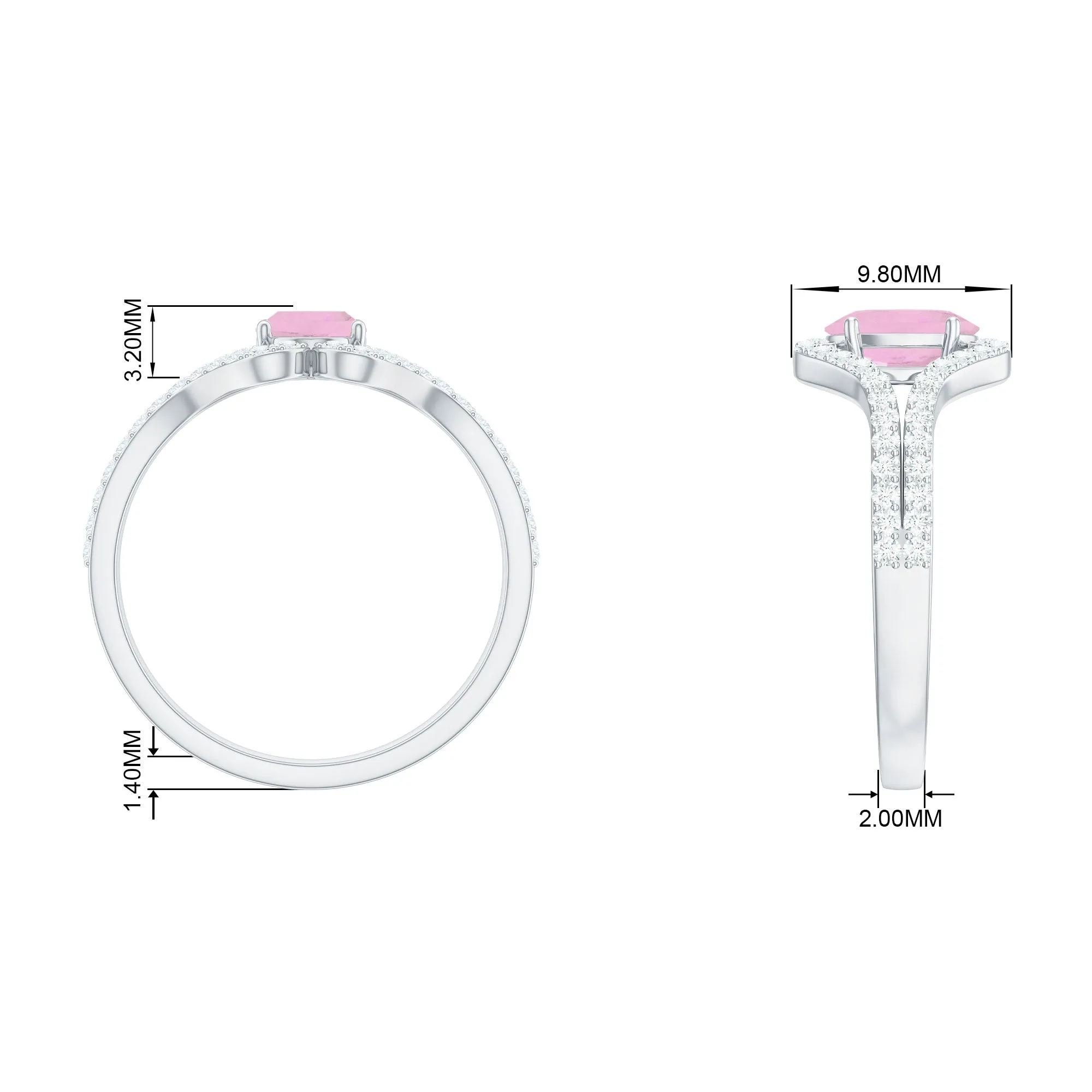 Oval Cut Rose Quartz and Diamond Ring with Split Shank
