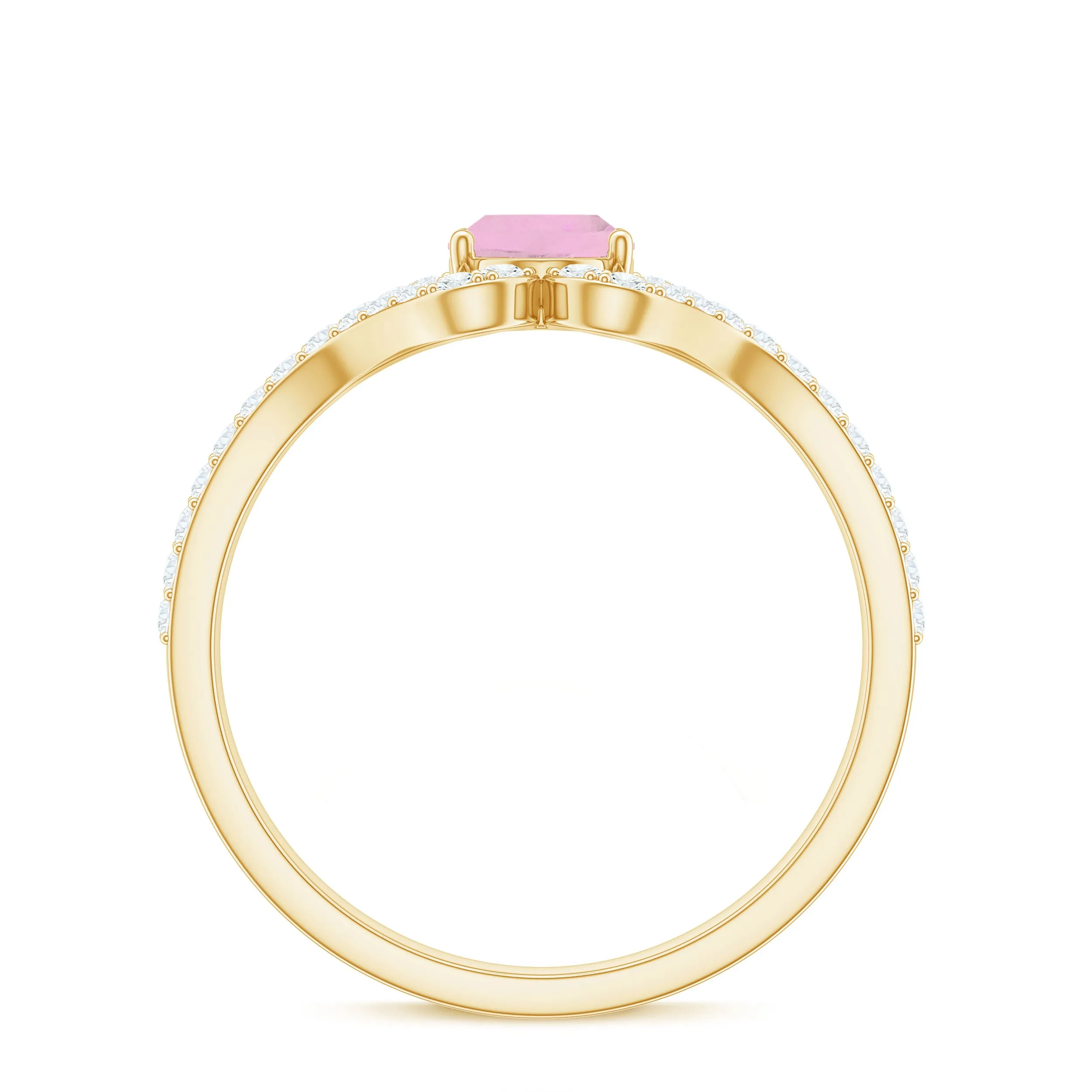 Oval Cut Rose Quartz and Diamond Ring with Split Shank