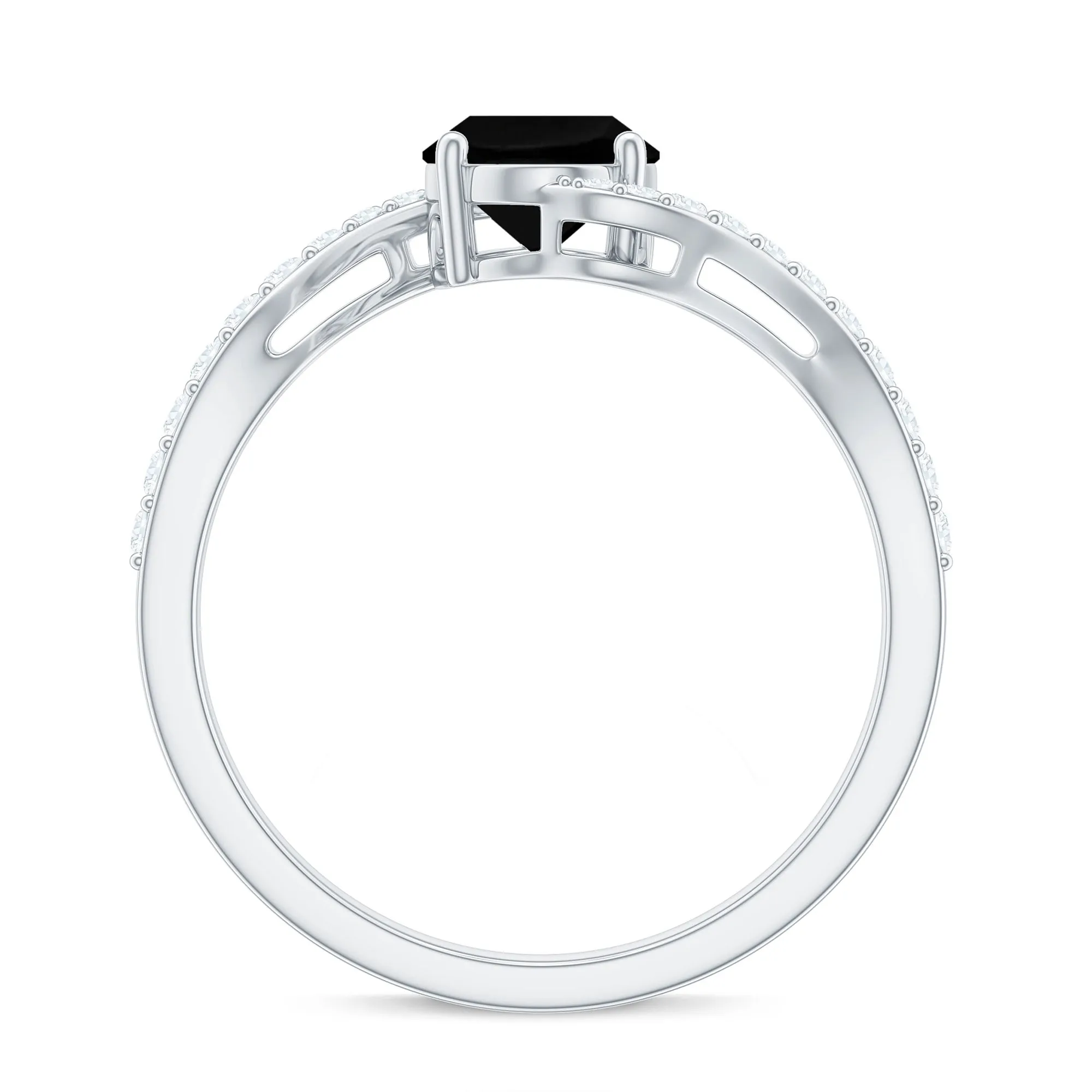 Oval Cut Solitaire Black Spinel Bypass Ring with Diamond