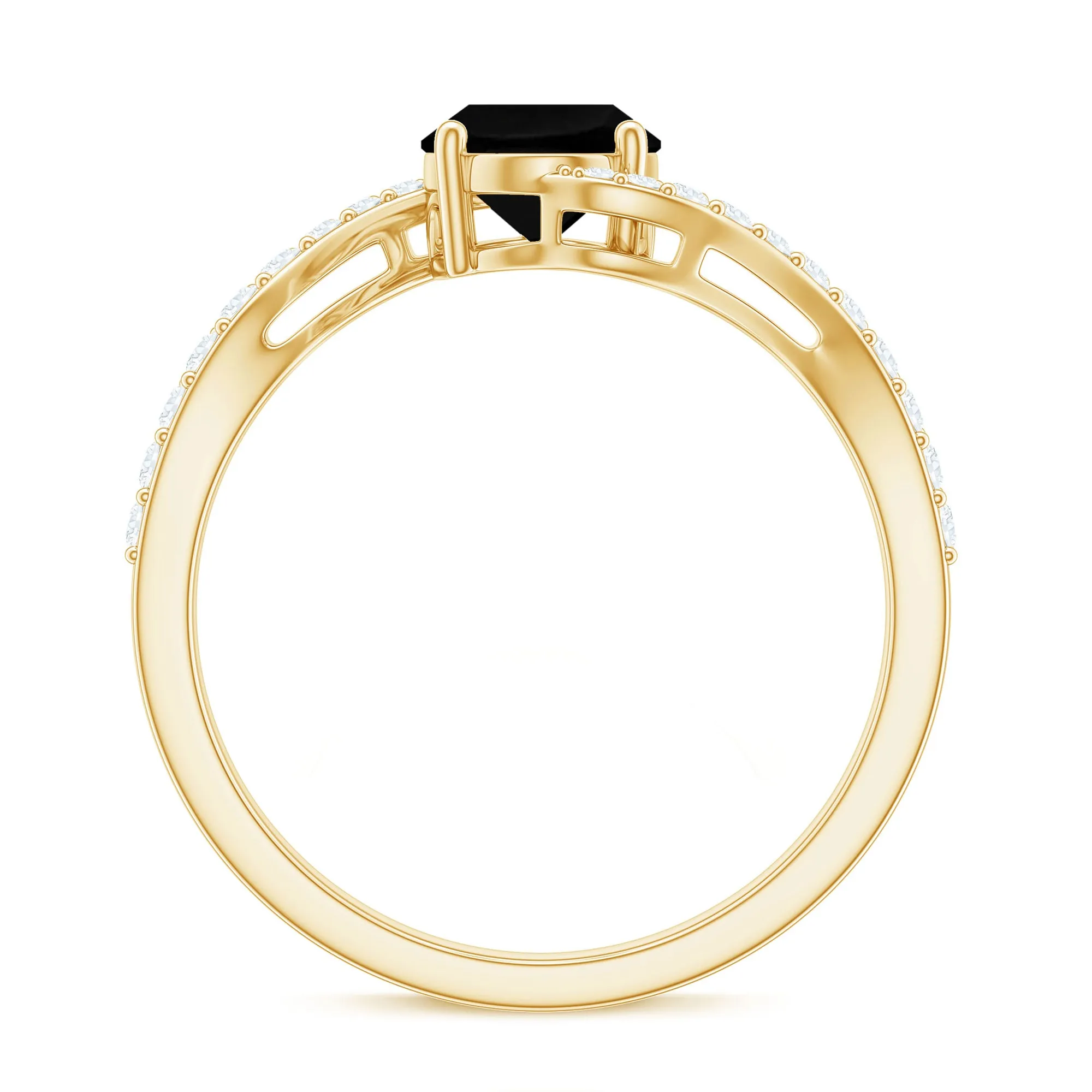 Oval Cut Solitaire Black Spinel Bypass Ring with Diamond