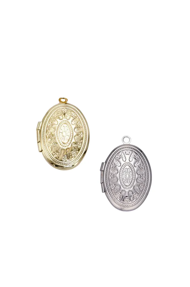 Oval Hammered Leaf Locket