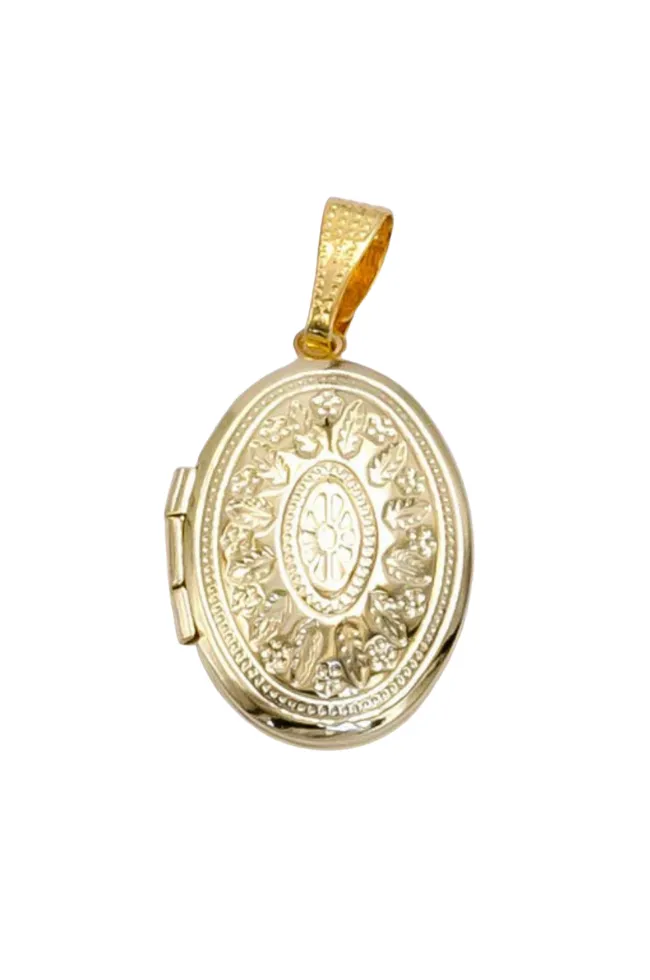 Oval Hammered Leaf Locket