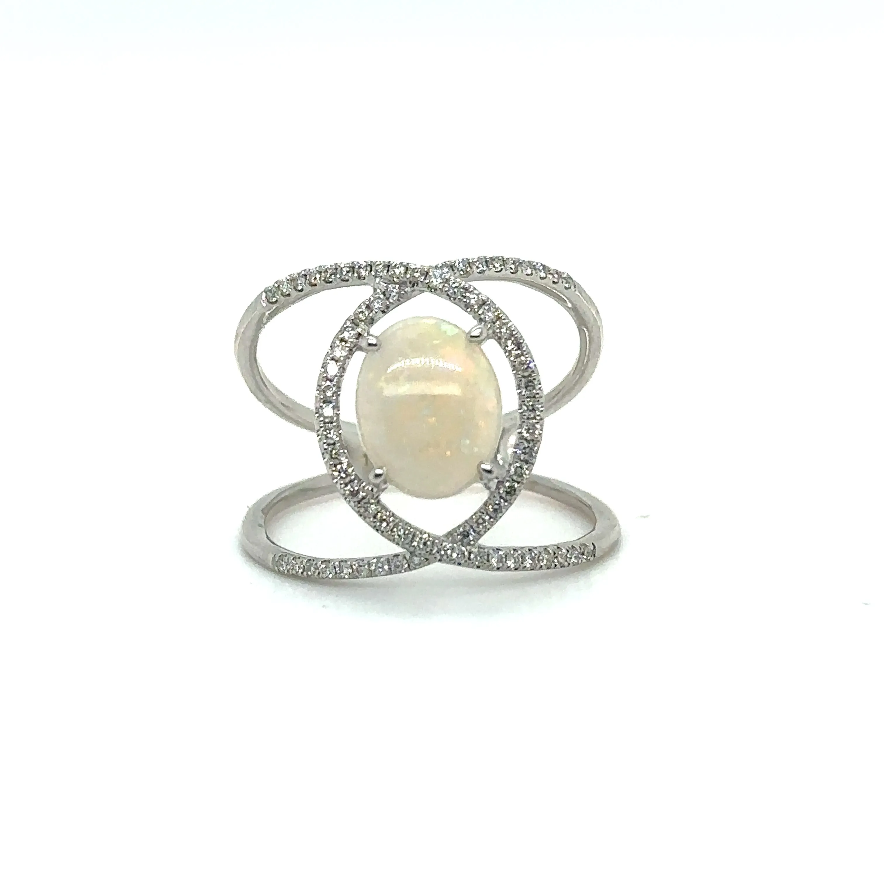 Oval Opal & Diamond Infinity White Gold Ring